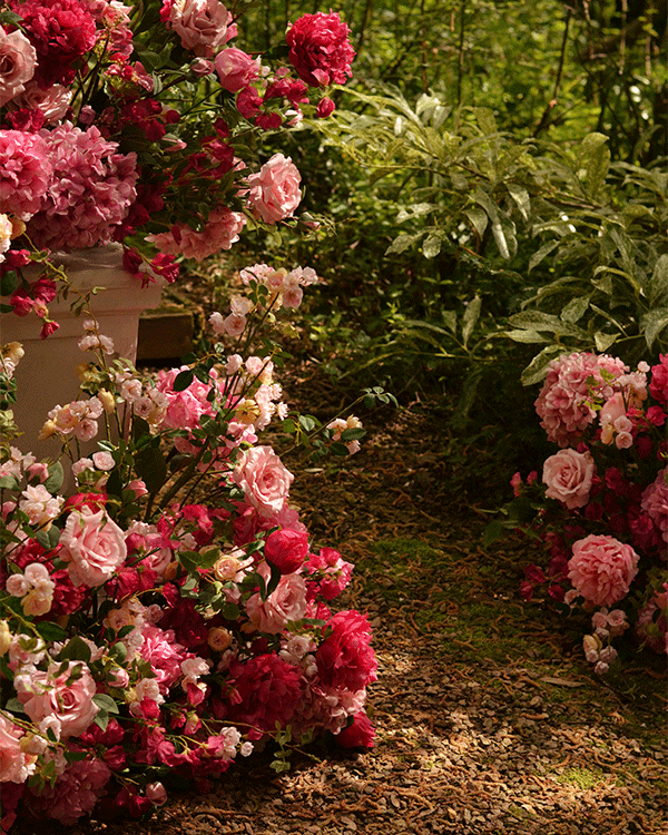 Floral wedding display outside church in Buckinghamshire
