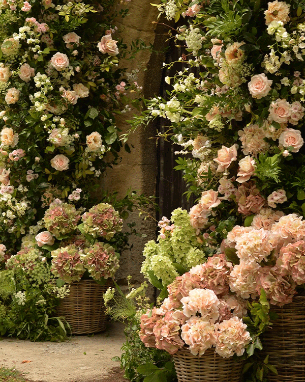 Bespoke wedding flowers decoration outside venue in Bucks