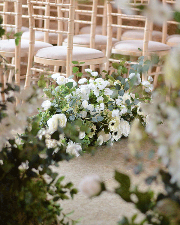 White floral church interior decorations for wedding ceremony in London